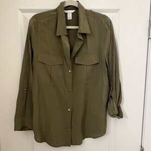 H&M Olive Green Button-Up Blouse